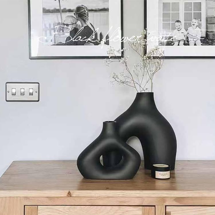 Amazon.co.jp: フラワーベース 花瓶 黒 陶器 お洒落 おしゃれ 雑貨