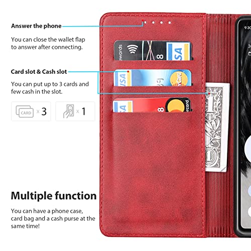 Ｈａｖａｙａ For Google Pixel 7A Case Wallet With Card Holder,For Google 7A Phone Case For Women,For Pixel 7A Case,Flip Cell Phone Cover With Credit Card Slots,Pu Leather For Men-Red #TOP17