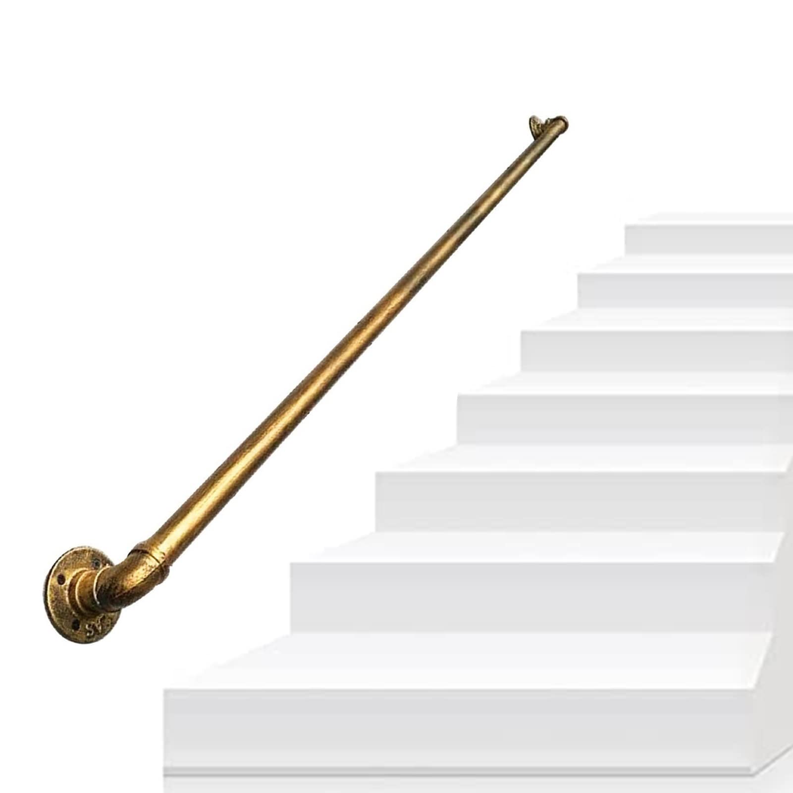 Rampe d'escalier en fer forgé style tuyau d'eau cuivre doré 2m80