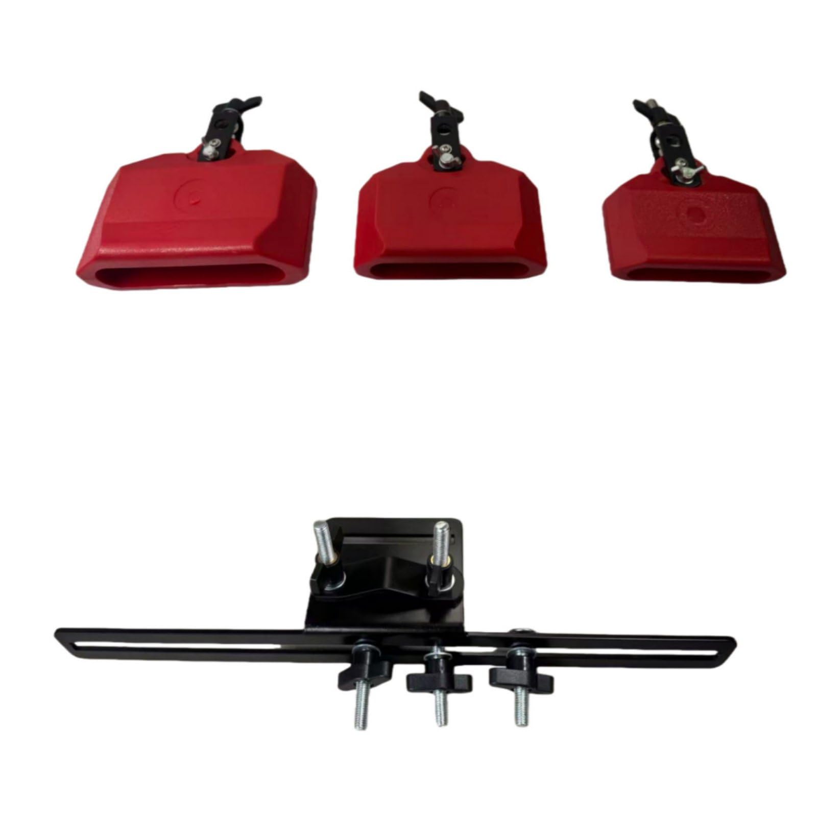 3 Pezzi Set di Campanacci da Batteria Regolabile Campanacci con Supporto Percussione Resistente Clip Campanaccio Batteria per Batteristi, Sala Prove, Rosso