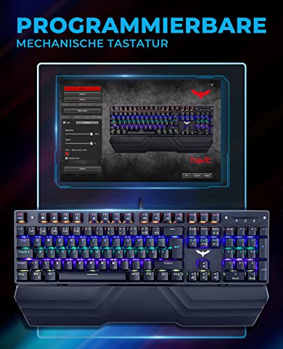 havit Mechanische Tastatur, Gaming Tastatur und Maus Set, RGB Hintergrundbeleuchtung QWERTZ (DE-Layout), Makro-Tastatur mit Handballenauflage, 4800DPI RGB Wired Gaming Maus mit 7 Tasten (Schwarz) - Image 5