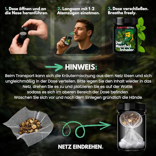 Der Menthol Inhaler | Kräuter-Menthol Inhalator im Thai-Stil | Natürliche Atemfreiheit mit Pfefferminze, Zitronella & Lavendel | 100% pflanzliche Nasenkräuter | Sofort Frische & klare Nasenatmung NEU