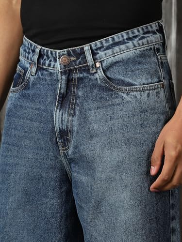 Image of High Star Men Cotton Washed Loose Fit Casual Mid-Rise Jeans