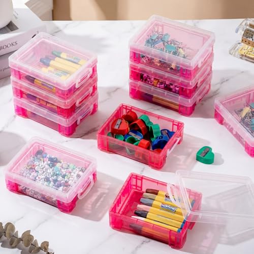 Image of Suzile 40 Pcs Plastic Crayon Boxes Holds 24 Crayon with Snap Lid Storage Container Clear Stackable Case for School Office Classroom Supplies Pen Pencil Craft(Red)
