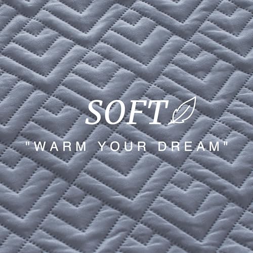 EXQ Home Quilt Set King Size Blue 3 Piece, Lightweight Soft Coverlet Modern Style Squares Pattern Bedspread Set for All Season(1 Quilt,2 Pillow Shams)