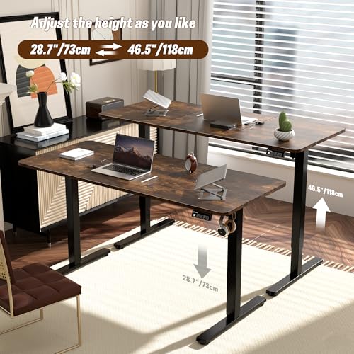 Image of ERGOMAKER 55 inch Electric Standing Desk, Adjustable Height, Sit Stand Up Desk for Home Office & Computer Workstations, Memory Controller, Rustic Brown