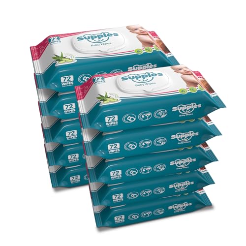 Image of Amazon Brand - Supples Baby Wet Wipes with Lid | 720 Wipes | 72 Wipes x 60 Packs | Enriched With Aloe Vera and Vitamin E | Alcohol-Free and Paraben-Free | Pure Water-Based formulation