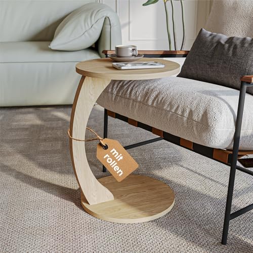 sugodesign Table d'appoint avec roulettes, petite table basse en forme de C, table basse élégante...