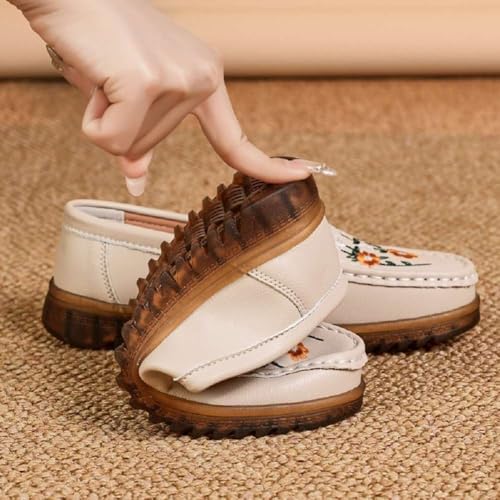Image of Women's Genuine Leather Platform Loafers Classic Casual Comfort Slip-On Shoes Soft Sole Dress Shoes