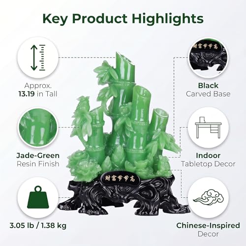 Estatua decorativa Feng Shui de bambú de resina jade-verde miniatura 6
