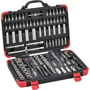 VIGOR V2461N juego de llaves de vaso, 172 piezas, con carraca reversible y alargadores, varias puntas y llaves de vaso, juego completo de caja de vasos para manejo manual