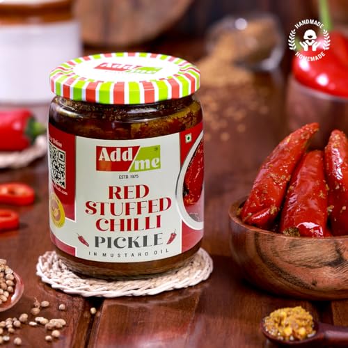 Image of Add Me Red Stuffed Chilli Pickle 1 kg bharwan lal mirch ka achar 500gm + 500gm laal mirchi ka Pickles Homemade Banarasi recipe Glass Jar