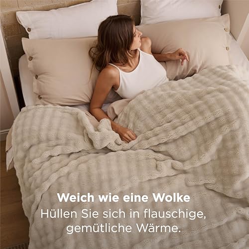 BEDSURE Kuscheldecke Flauschig Bubble Decke - Beige, 220x240 cm – Ansicht 2