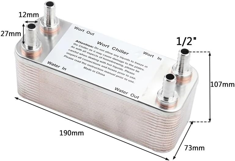 Plate Heat Exchanger Stainless Plate Wort Chiller - 30 Plates Brewing Chiller,with 1/2" Barb