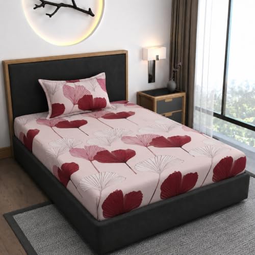 Image of Premium Heavy Cotton Elastic Fitted Bedsheets with 1 King Size Pillow Covers || Single Bed with All Around Elastic 350 TC || 36 x 78 x 6 Inch Single Size Fitted || :- Rose Gold