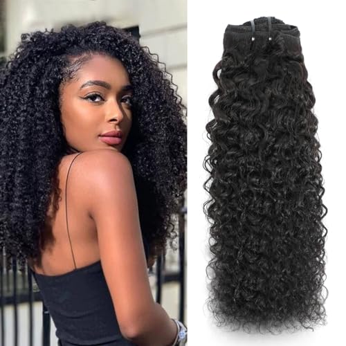 BUGUQI Kinky Curly Clip INS 120g Curly Clip In Hair Extensions Real Human Hair 3C 4A Kinky Curly Natural Black Color Clip In Hair Extensions Human Hair 10Pcs(20 Inch)