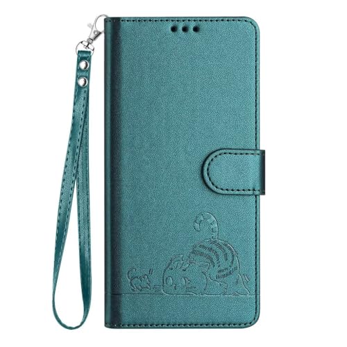 SEAHAI Coque pour WIKO T20 Étui Portefeuille, Mignon Chat Embossée Premium PU Cuir Flip Antichoc Housse avec Support/RFID Blocage/Fentes pour Cartes, Vert foncé