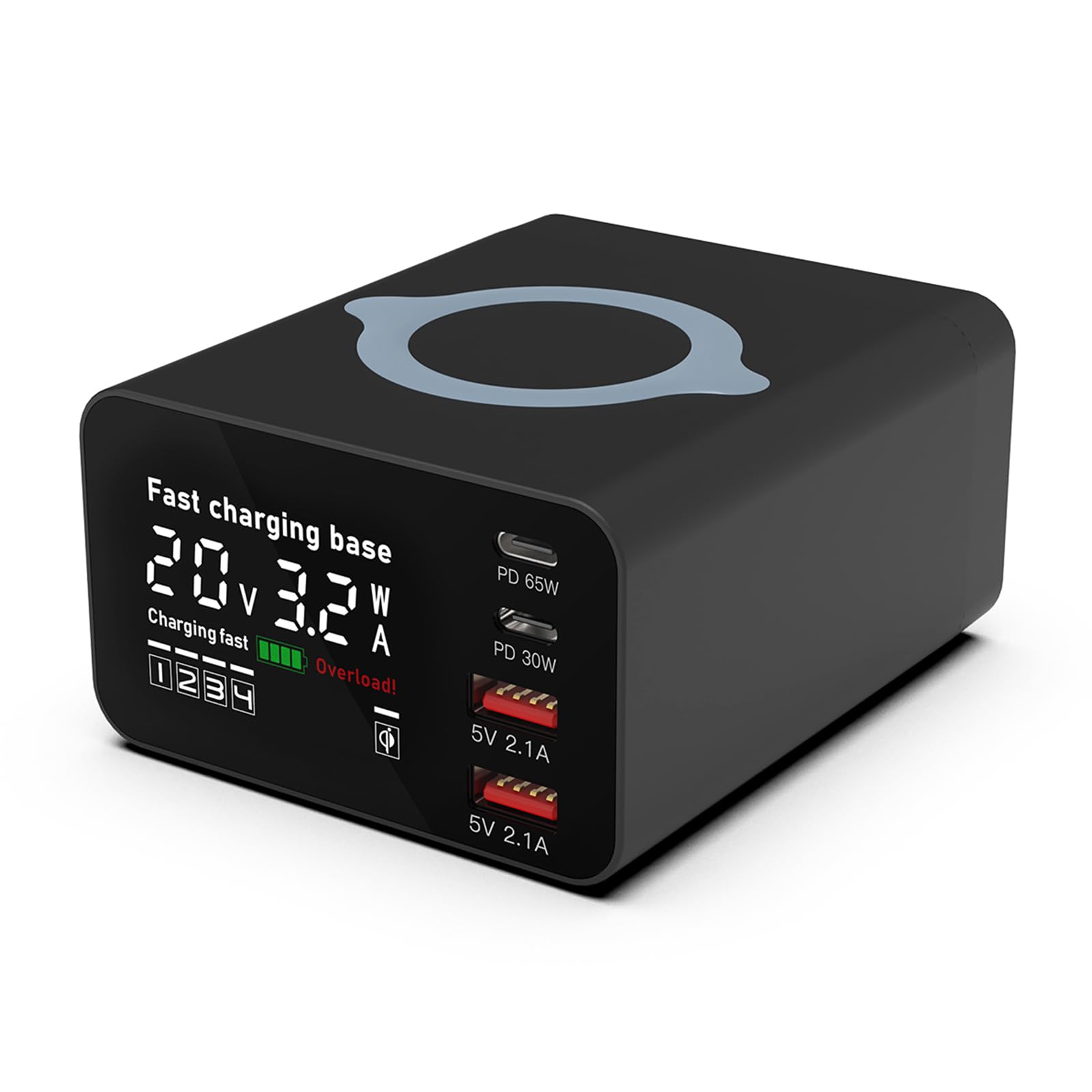 Caricabatterie USB C portatile veloce, stazione di ricarica multi porta con display in tempo reale, spina di ricarica sicura e affidabile per telefoni cellulari, tablet, laptop, smart watch, viaggi,