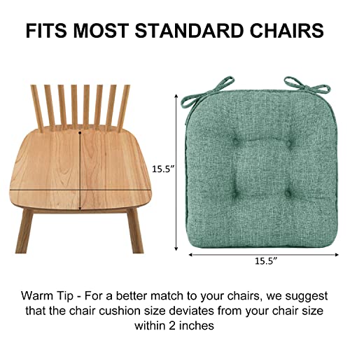 Wellsin Indoor Chair Cushions For Dining Chairs 4 Pack, 15.5" X 15.5" Kitchen Chair Cushions With Ties And Non-Slip Backing, Tufted Shredded Memory Foam Kitchen Chair Pads (Green) #TOP1