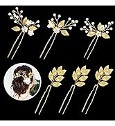 Wedding Bridal Hair Pins 6 Pieces Hair Clips Pearl Flower Leaves Hairpins Rhinestone Hair Accesso...