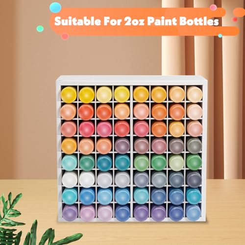 Image of 64 Grids Craft Paint Storage Organizer, Wall-mountable Paints Holder, Stackable Paint Bottle Rack Stand for 2oz Acrylic Craft Paints