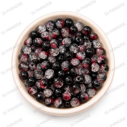 Image of SS Paradise 8mm Glass Beads (6 Colors 300 Pieces) for Jewellery Making | Round Loose Beads Strands for Necklace, (Set 2)