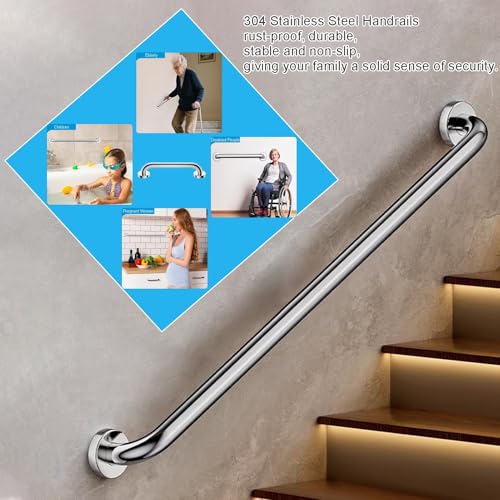Barra di sostegno resistente in acciaio inox, antiscivolo, da parete, per doccia e vasca da bagno, asta di supporto antiscivolo da 80 cm per la sicurezza del bagno
