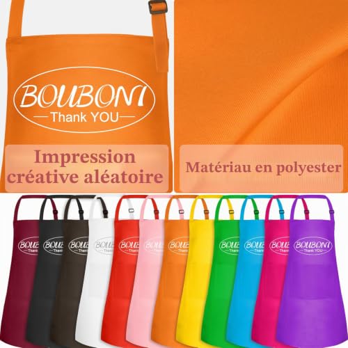 BOUBONI Lot de 12 tabliers pour enfants avec 2 poches réglables pour cuisine, pâtisserie, peinture, travaux manuels, grillades (12 couleurs) – vue 5