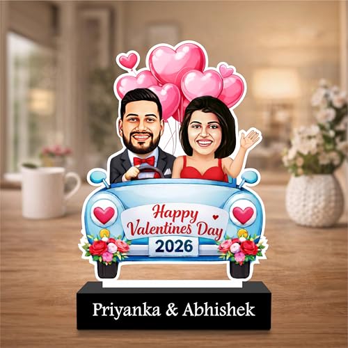 Image of ZOCI VOCI Personalized Couple Gift from Photo, Custom Name Acrylic Couple Caricature, Romantic Gift for Couples (Valentine Drive, Without Light)