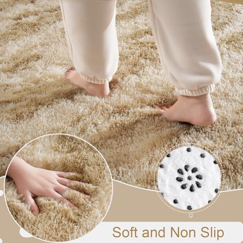HOMORE 5x8 Area Rug for Living Room, Tie-dye Beige Fluffy Furry Shaggy Rugs for Bedroom, Super Soft and Comfy Carpet for Kids Room, Cute Carpets for Nursery Boys Girls Home Decor