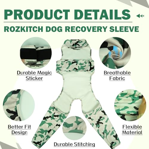 Image of ROZKITCH Dog Sleeve to Prevent Licking Back Leg Rear Legs, Pet Wound Elbow Protector, Dog Recovery Suit Cone Collar Alternative for Sprain ACL CCL Arthritis Joint Care Camouflage 2XL