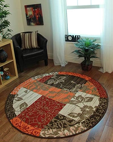 Milan Brown, Red, Orange, Beige & Cream Patchwork Circle Rug 1568-S22-10 Sizes