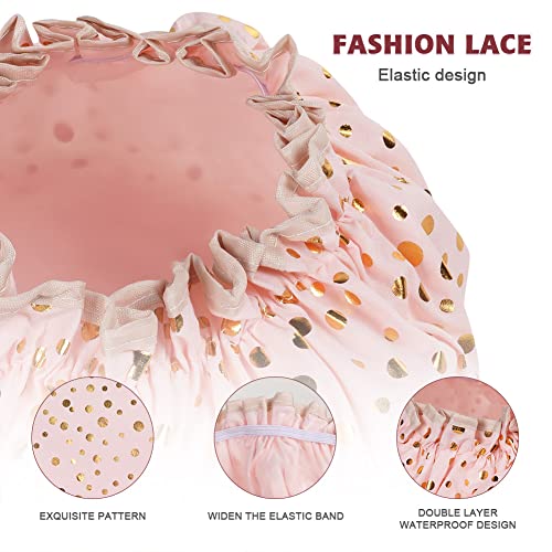 AOOWU Satin Duschhaube, 2 Stück Wasserdichte Elastische Shower Cap, Wiederverwendbare Doppellagige Schlafhaube für Locken Damen und Mädchen Zuhause Hotel Reisen(Rosa+Grün)