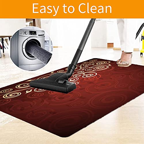 Burgundy Desk Chair Mat, Floral Swirls Ivy Image Ombre Details Backdrop Flower Artwork, Desk Chair Mat For Home Office Hardwood Floor, Multi-Purpose Low-Pile Floor Protector, 36" X 47" Cream And Ruby #TOP4