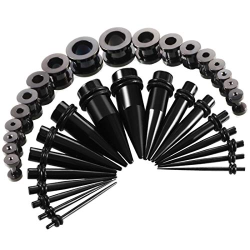 BOOM 36Pcs Ear Stretchers Kit 18 Pcs Ear Taper Kit Stainless Steel/Acrylic With Double O-ring+ 18Pcs Flesh Tunnel Stainless Steel Screwd/Unscrewd Stretching Kit Plug