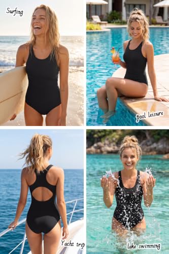 Image of Beautikini Period Swimwear One Piece Leakproof Menstrual Swimsuit Racerback Color Block Bathing Suit for Teen Girls Women