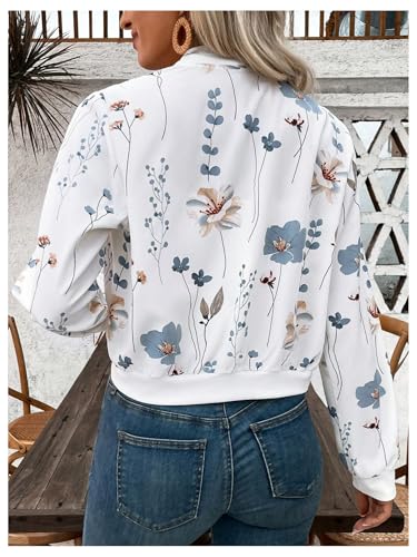 OYOANGLE Women's Bomber Jacket Floral Print Zip Up Long Sleeve Cropped Jackets Outerwear2