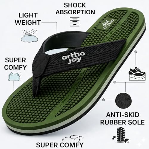 Image of ORTHO JOY Orthopedic Comfort Flip Flops for Men - Acupressure Massage Sole, Anti-Slip Lightweight Slippers