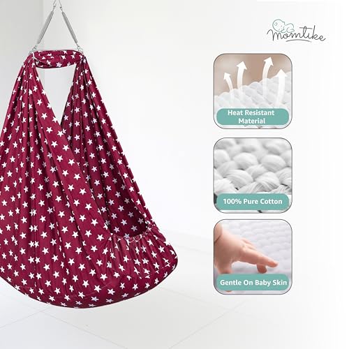 Image of Baby Cradle Swing for Newborns | Cotton Fabric Filled with Recron Fibre | Hanger Spring, Mosquito Net & Mattress with Insert Pocket | Jhoola, Thottil, Joli, Jokali, Onjal (Red)