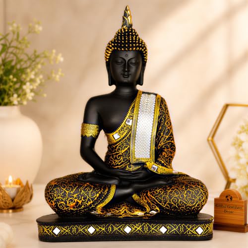 Image of Global Grabbers New Limited Edition 25 Centimetre Meditating Sitting Buddha Idol Statue showpiece Home Decor Decoration Items for Living Room and Gifts (Copper Black)