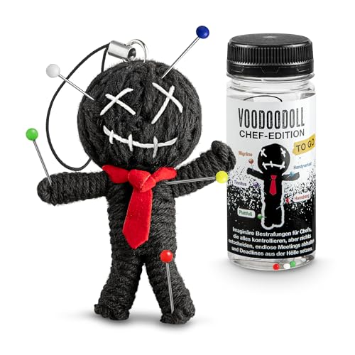 Schöne Güter Voodoo Puppe mit Nadeln Chef-Edition als Kollegen-Geschenk Anti Stress Präsent für Kollegen bei der Arbeit mit 5 PRYM-Nadeln in der Sammeldose Lustiges Geschenk für Lieblingskollegen