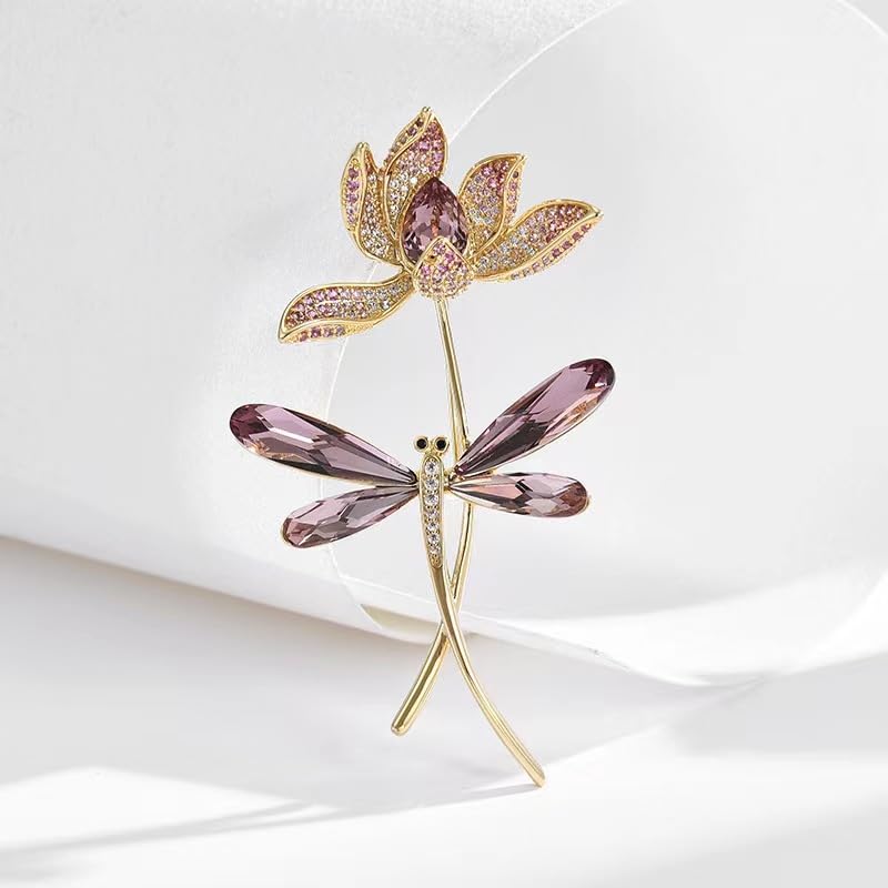 Image of Elegant Floral Brooch Pins for Women, Sweater Shawl Silk Cardigan Lapel Pins, Cardigan Jewelry Suit Shirt Accessory with Crystal CZ Flowers Brooches Pins for Women