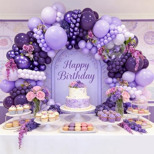 Image of Purple Balloons Birthday Party Balloons - 100pcs Balloon 12 inch for Wedding Graduation Halloween Birthday Party Decorations