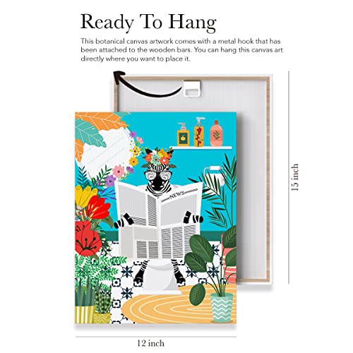 Zebra On Toilet Canvas Poster Painting Wall Art, Bathroom Zebra Picture Artwork Framed Print Ready To Hang For Home Bathroom Wall Decor 12 X 15 Inch #TOP1