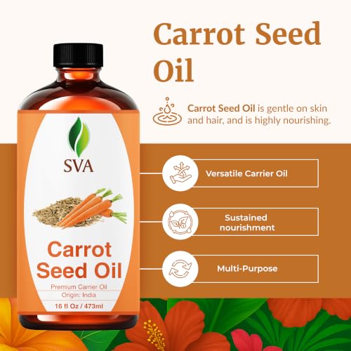 Image of SVA Carrot Seed Carrier Oil, Huge Bottle, Large Size, 16 Fl Oz (473 ml) | Carrot Seed Oil for Face Care, Skin Care, Facial Oil, Hair Care, Scalp Massage, Body Massage, Dilution & DIY Beauty Blends
