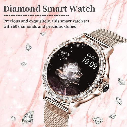 Image of Smart Watches for Women (Answer /Make Call) with Diamonds, 1.3 inchHD Screen Bluetooth Smartwatch for Android iOS Phones, IP68 Waterproof Fitness Activity Trackers with Heart Rate /SpO2 /BP /Sleep Monitor