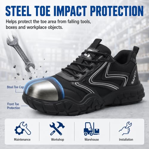 Image of Steel Toe Work Shoes for Men Lightweight Safety Shoes | Puncture Resistant, ASTM, Comfortable, Construction Industrial, Warehouse, Logistics, Factory, Workshop, Packing, Maintenance