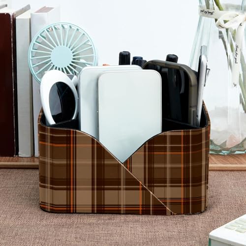 Porte-stylos rectangulaire marron écossais à double compartiment bureau - 7