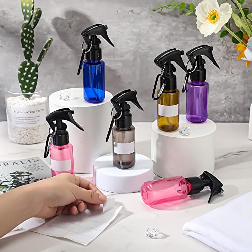Roshtia 20 Pcs Small Spray Bottle with Keychain 2 oz Plastic Mini Spray Bottles Refillable 60ml Travel Size Spray Bottle with 1 Sheet Sticker Empty Hand Sanitizer Containers for Face Wash, 5 Colors4