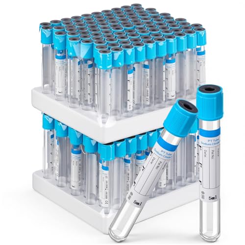 TrelaCo 200 Pcs Blood Collection Tubes 5ml Pt Lab Blood Collecting Plain Vacuum Tubes Bulk for Pet Animals Veterinary Test Lab Supplies Wrap Packaging Blue